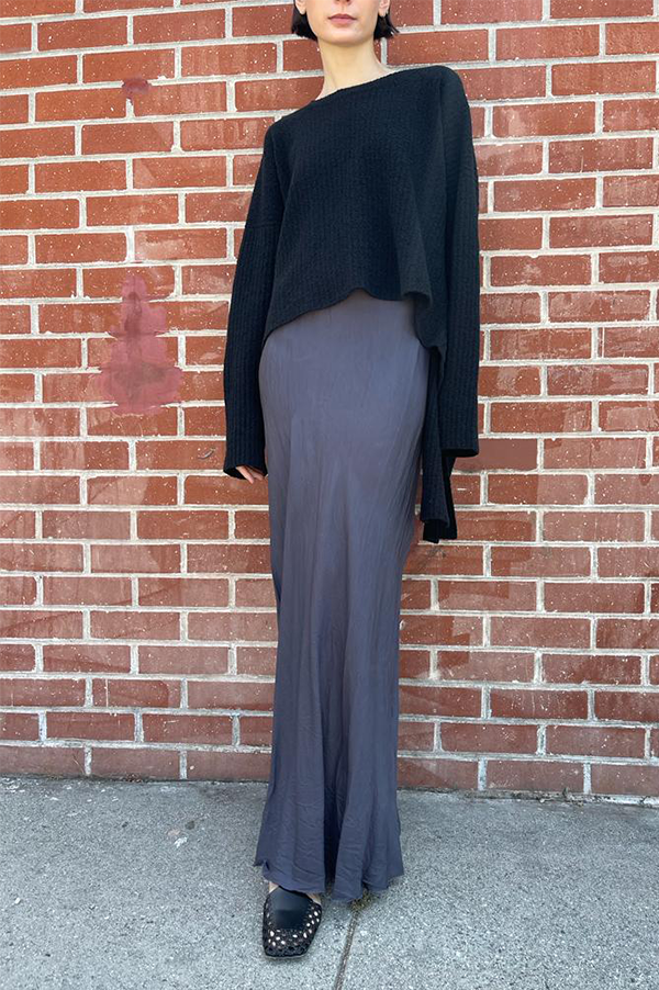 Floor-Length Bias Ankle Slip in Charcoal