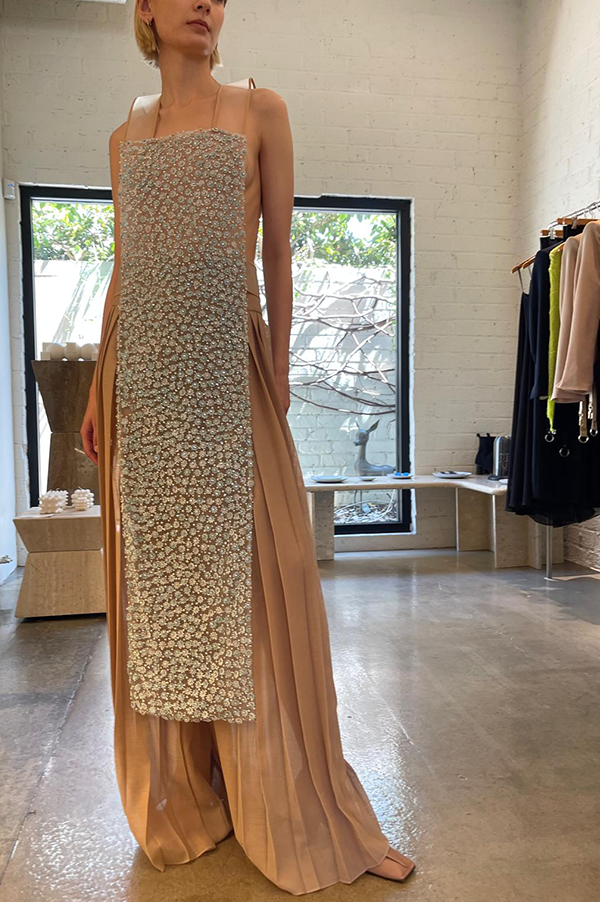 Beaded Apron Dress in Nude