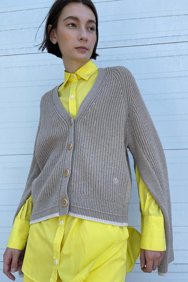 Cocoon split sleeve knitted Cardigan in Stone 