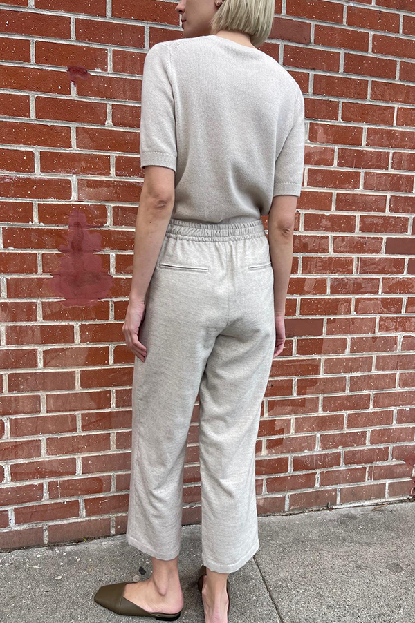 Drawstring pant. Drawstring Trouser. Oatmeal drawstring pant. Relaxed fit pant. Relaxed cream drawstring pant. Relaxed drawstring beige pant. Drawstring lounge pant.