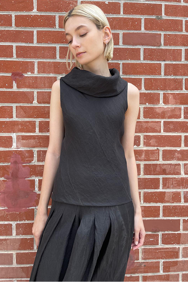 Cowl Neck Sleeveless Top in Black