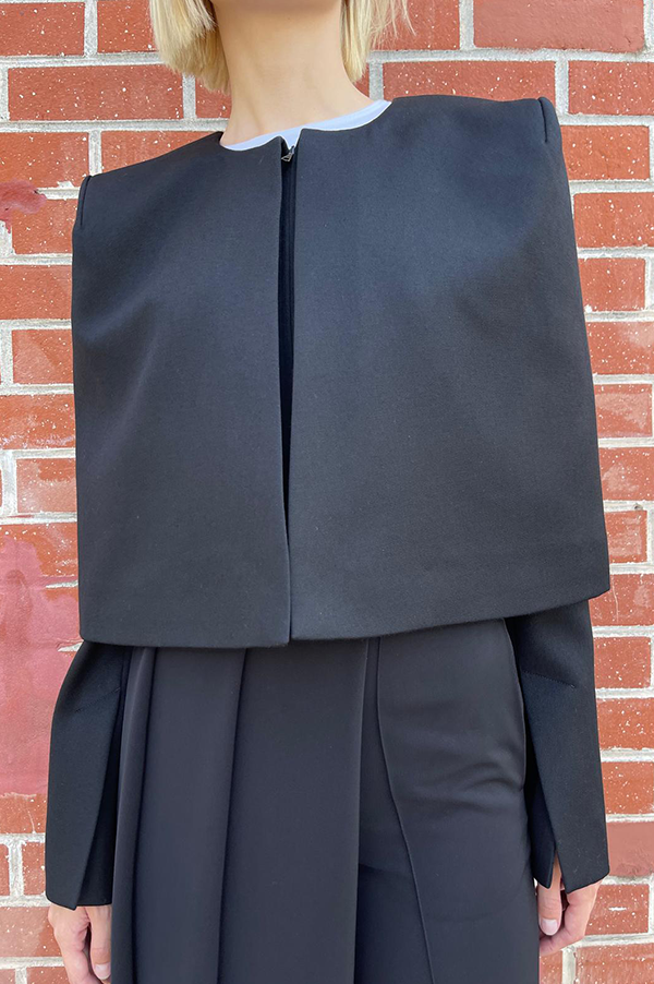 Cropped Jacket with Cape in Black