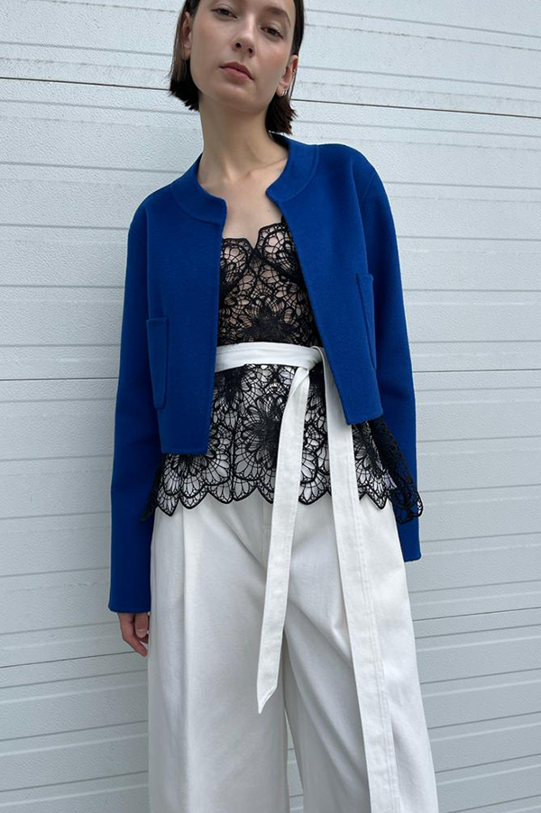 Odeeh Cropped Open Front Jacket in Royal