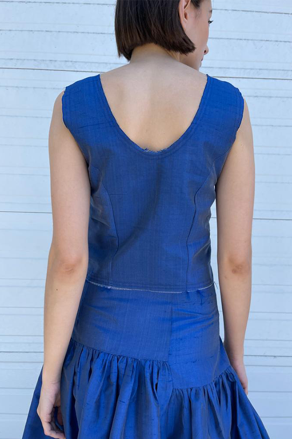 Thai silk D’orsay blue vest top in blue