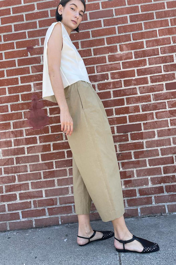 Drawstring Pant Khaki High waist flare