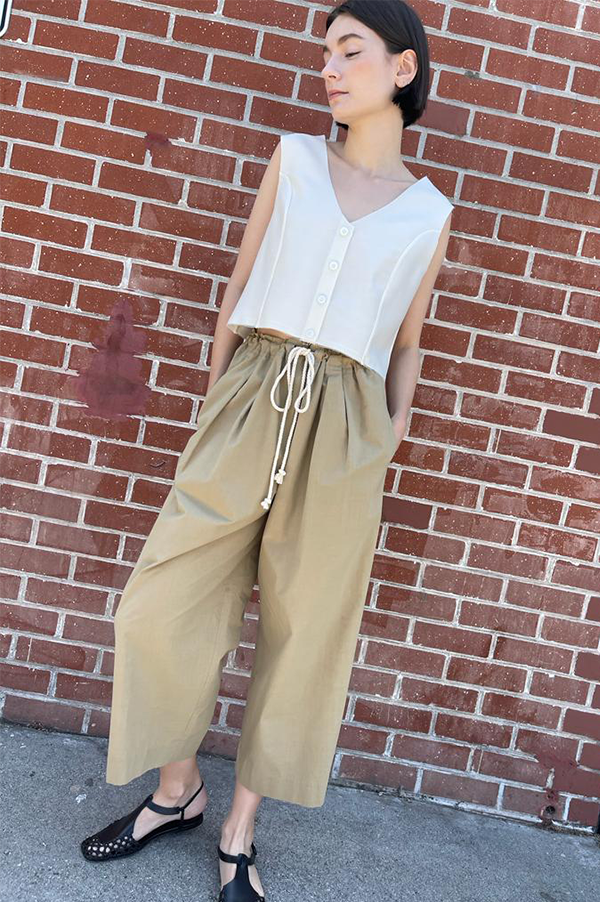 Drawstring Pant Khaki High waist flare