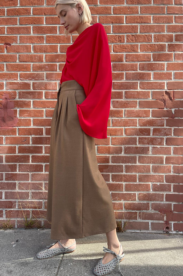 Flannel High Waist Pants in  Camel