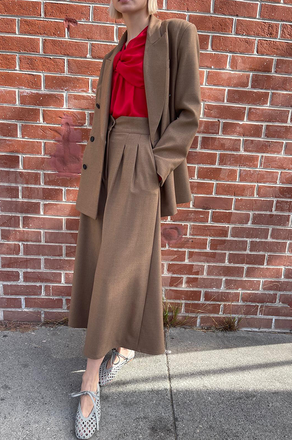 Flannel High Waist Pants in  Camel