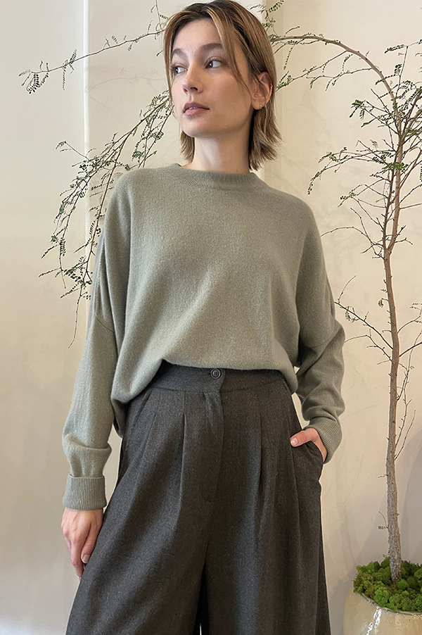 Flannel High Waist Pants in Loden