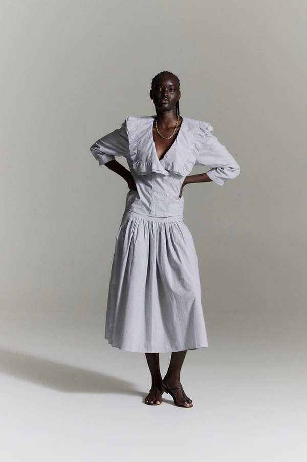 Garden Skirt in Shirting Stripe