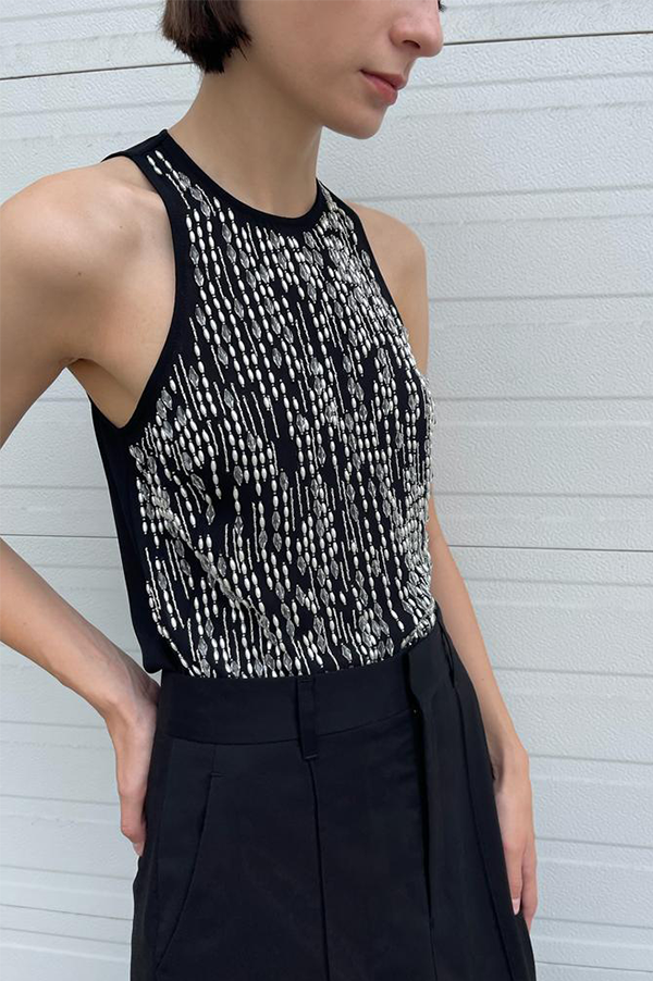 Maria Mcmanus Hand Beaded Racer Top in Black