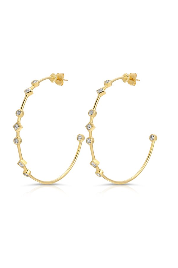 Diamond Dotted Large Hoops