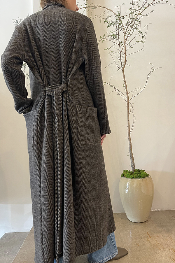 Long Herringbone Coat in Brown