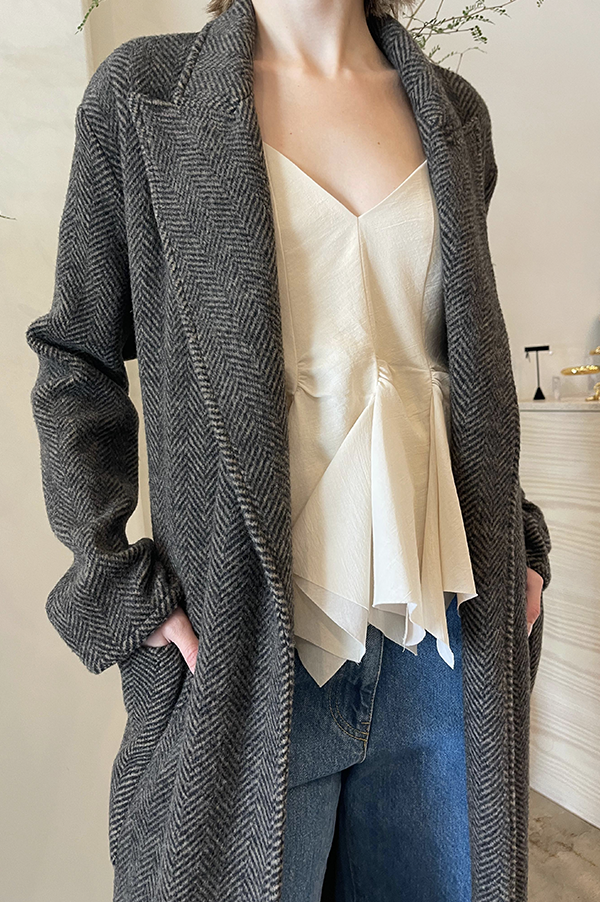 Long Herringbone Coat in Brown