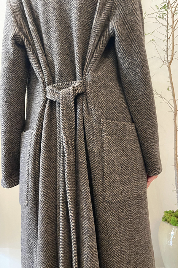 Long Herringbone Coat in Brown