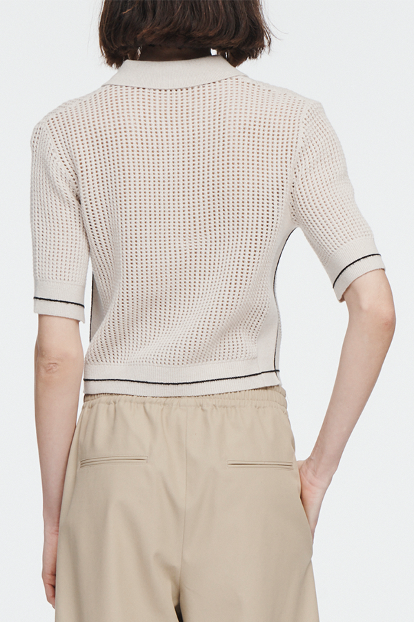 Mesh Short Sleeve Polo in Crema