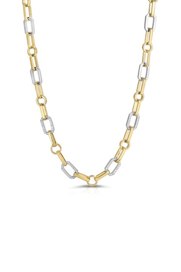 Mixed Link Silver and Gold Diamond Chain