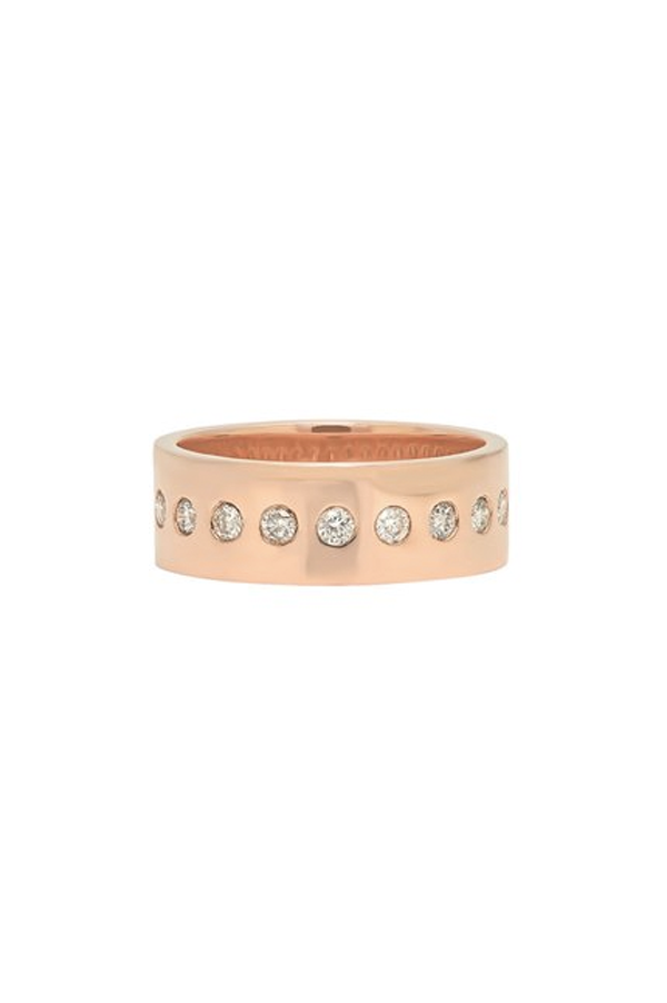 14k Polished Rose Gold Narrow Cigar Band with Dots of White Diamonds
