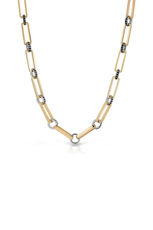 Oval Link Necklace with Black Diamonds