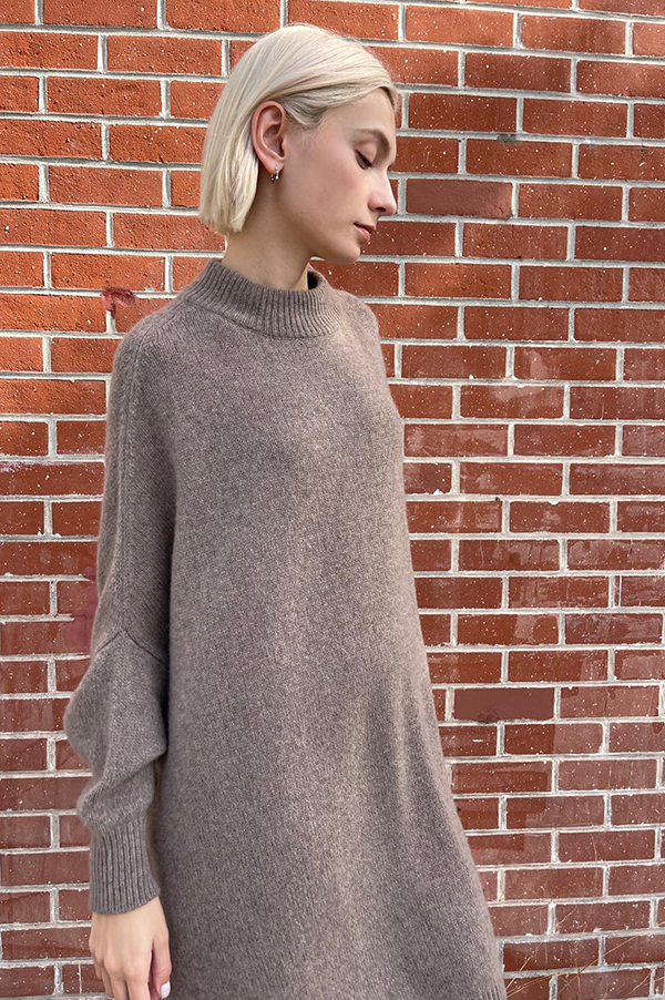 Oversized Rounded Neck Tunic in Tortora