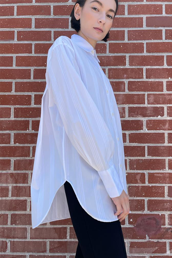 Oversized long sleeve tunic shirt in white Maria McManus 