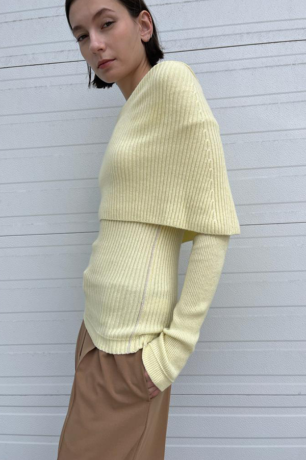 Maria Mcmanus Ribbed Cape Sweater in Pale Yellow