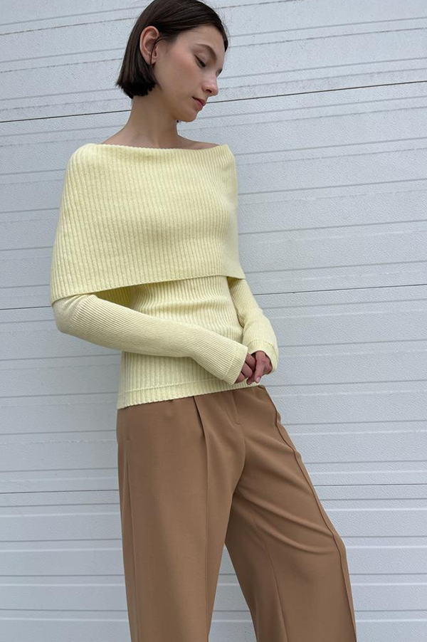 Maria Mcmanus Ribbed Cape Sweater in Pale Yellow