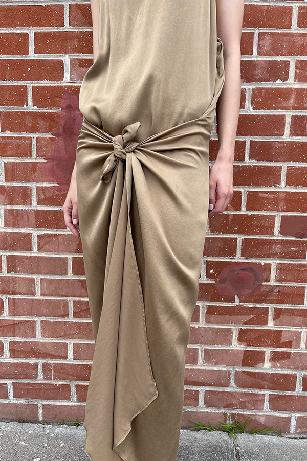 Dusan Satin Square Dress In Antique Gold