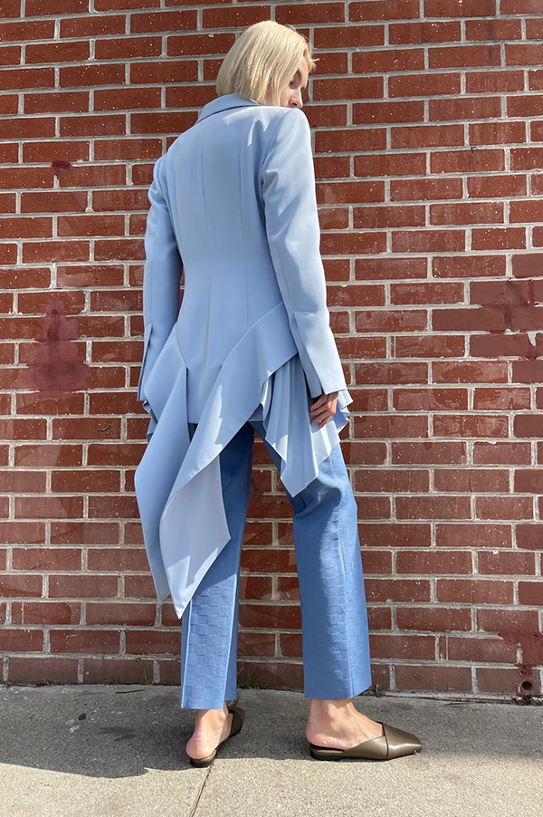 Sky Ruffle Tuxedo in Ice Blue