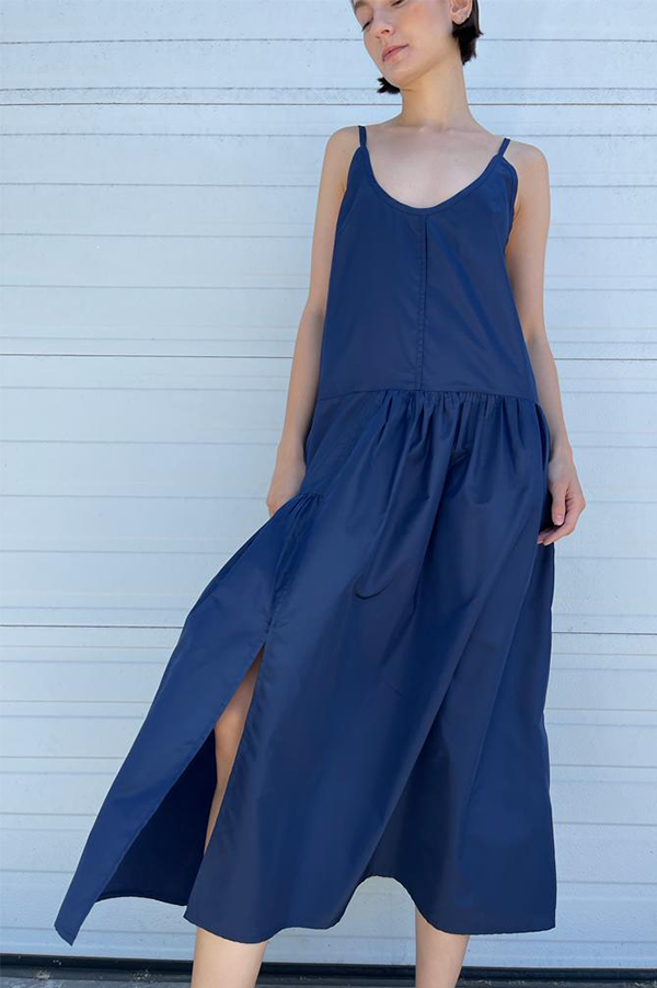 Thai silk slip dress in navy Chelsea Mak