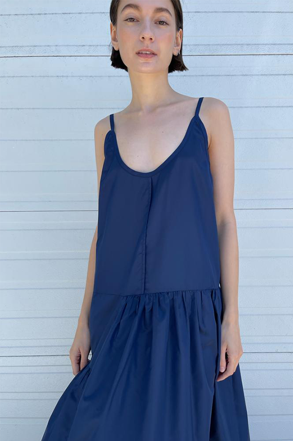 Thai silk slip dress in navy Chelsea Mak