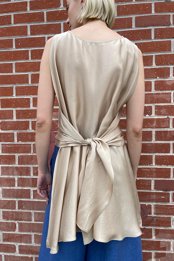 Dusan Tie Back satin silk Top In Sand