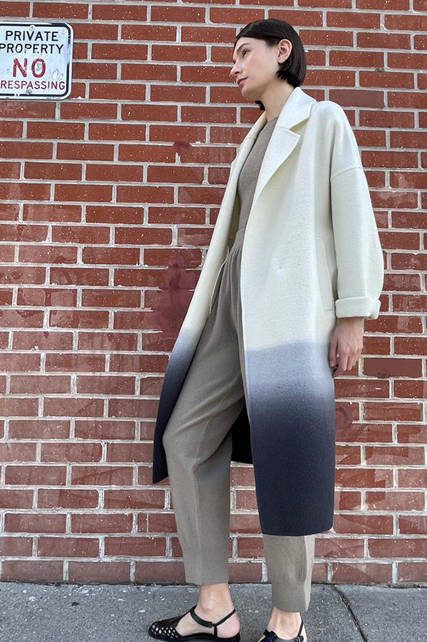 Dusan Tie Dye Oversized Coat in Cream/Gray