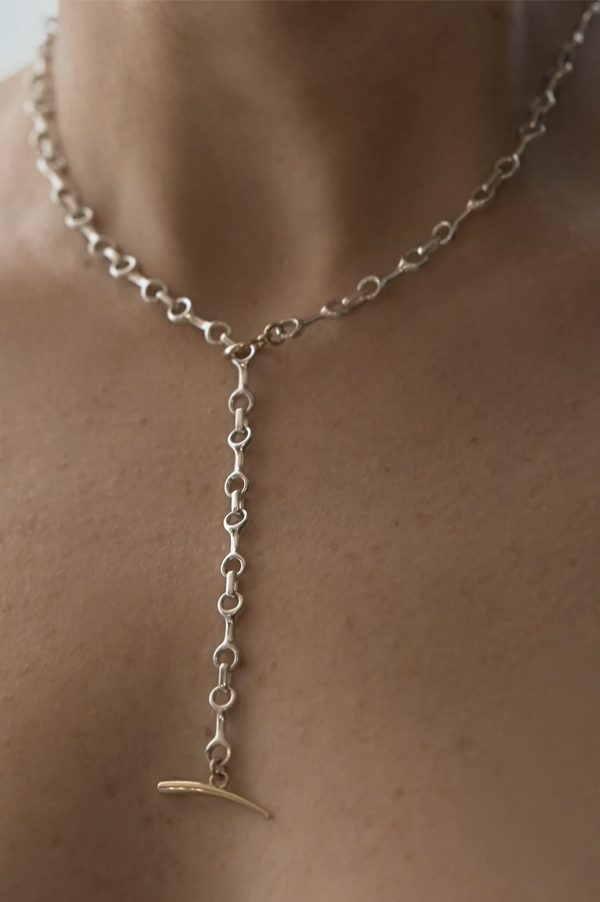 Two Tone 15MM Double Beam Chain Necklace with Tusk Clasp