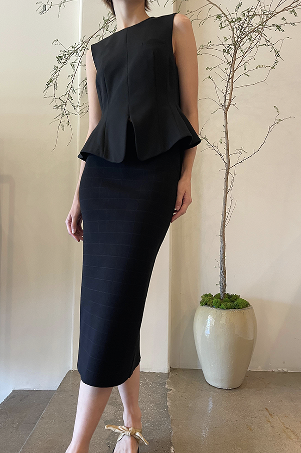 Windowpane Petra Skirt in Black Shine Combo