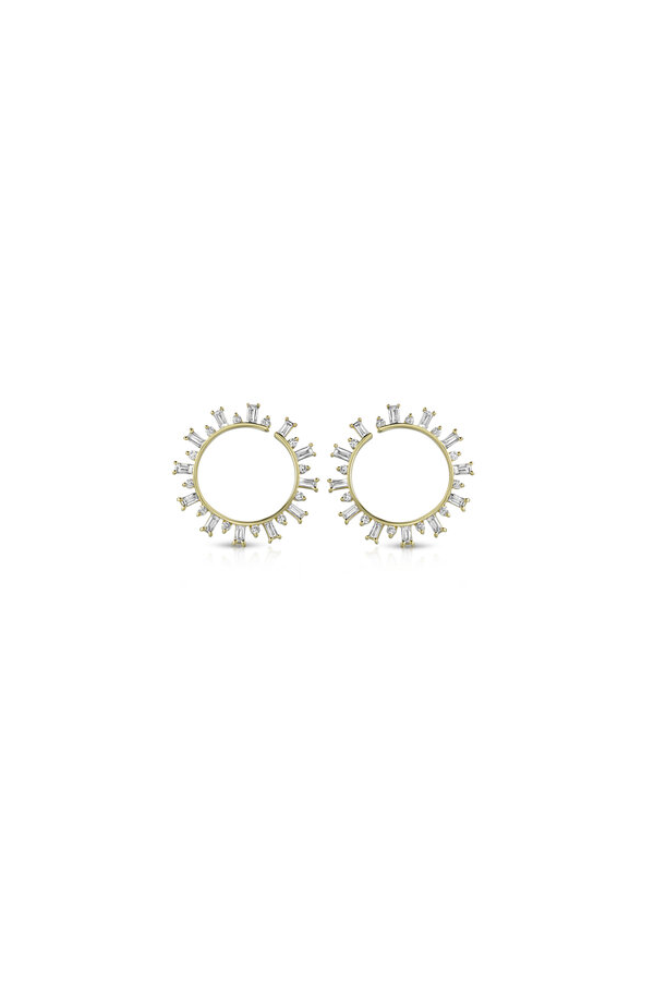 14K Yellow Gold Baguette Circle Earrings