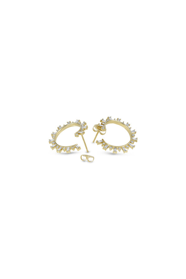 14K Yellow Gold Baguette Circle Earrings