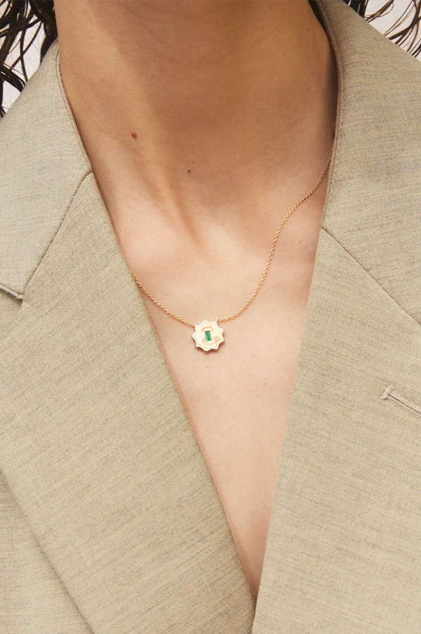 Emerald Baguette Round Form Necklace