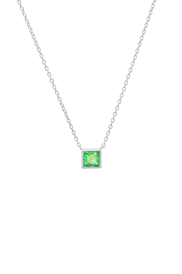 Emerald Bezel Set Solitaire Necklace