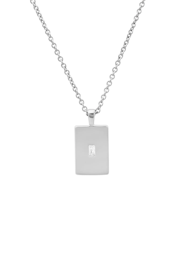 Mini Diamond Baguette Dog Tag Necklace