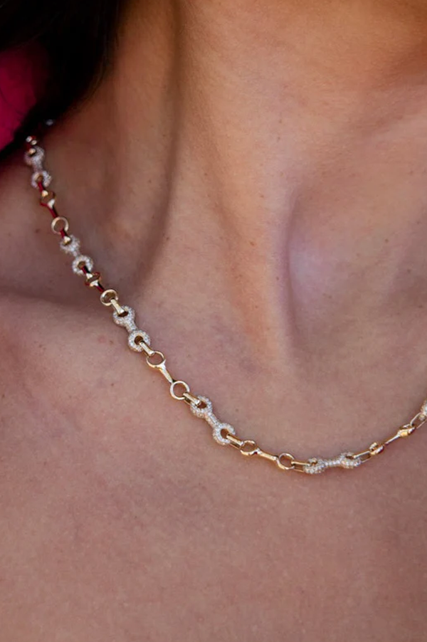 15 MM Double Beam Alterno Chain Necklace with Pavé Links