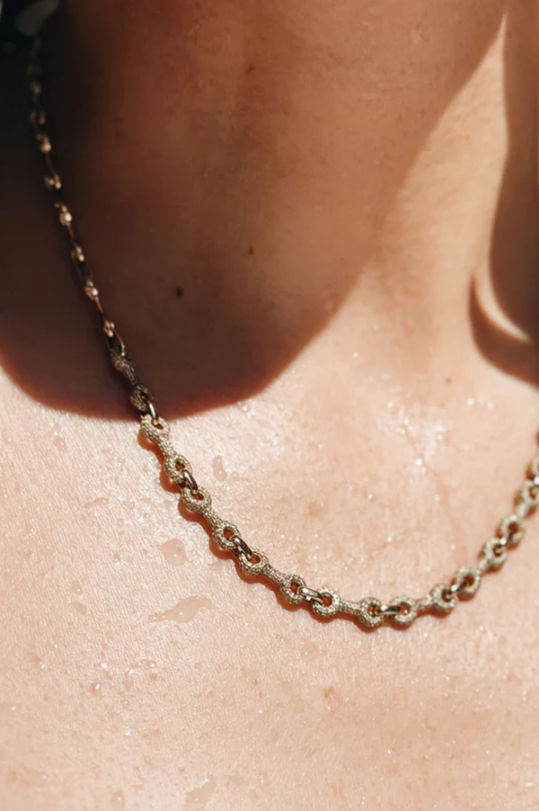 15 MM Double Beam Continuo Chain Necklace with Pavé Links