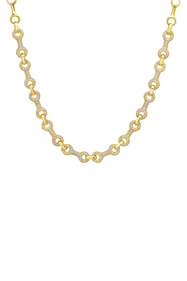 15 MM Double Beam Continuo Chain Necklace with Pavé Links