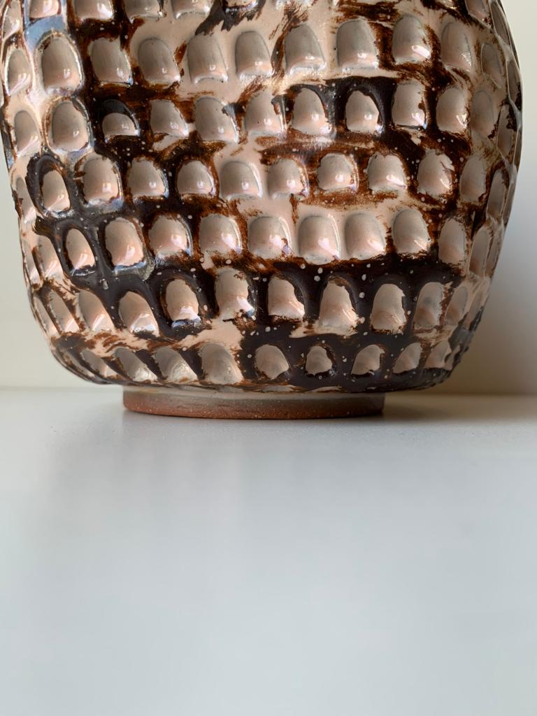 Small Carved Creme Ceramic Vase