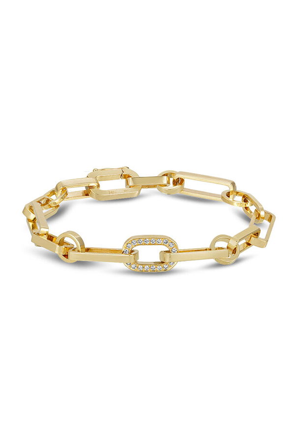 14K Yellow Gold Bracelet with Center Diamond Link