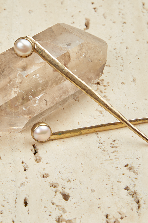 Long Brass Pearl Earrings