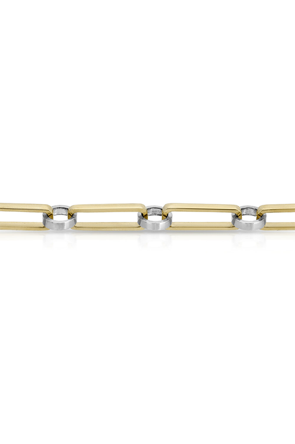 14K Yellow Gold Oval Link Necklace with Silver Rondelles