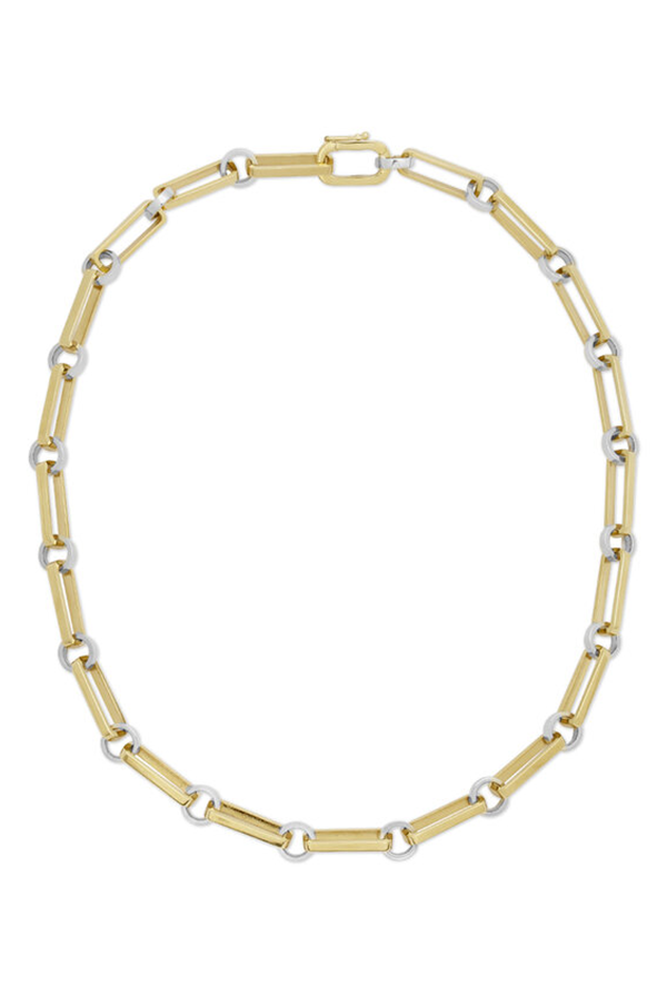 14K Yellow Gold Oval Link Necklace with Silver Rondelles