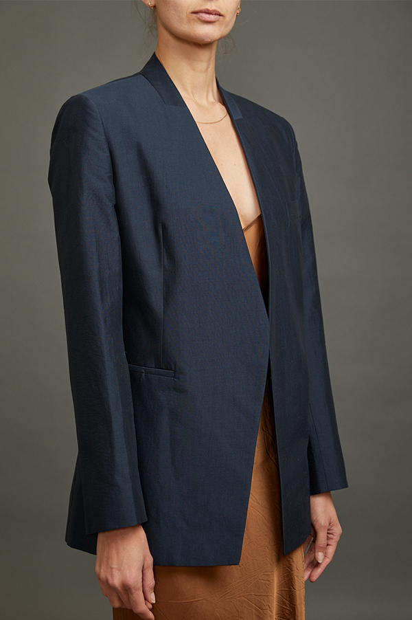 Jakari Standing Collar Suit Jacket In Navy