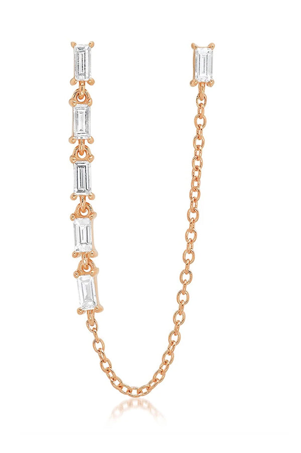 Diamond Baguette Link and Chain Stud